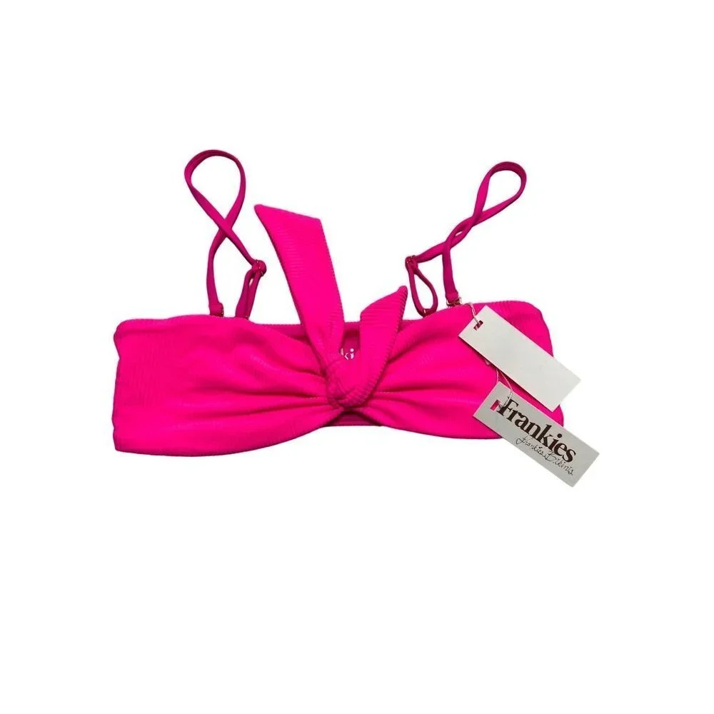 NWT Frankie's Bikinis Enzo Tie Front Bikini Top Heart Throb Pink-sz Small